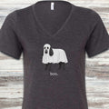 Poodle Black Boo V-Neck Tee - Dark Grey Heather