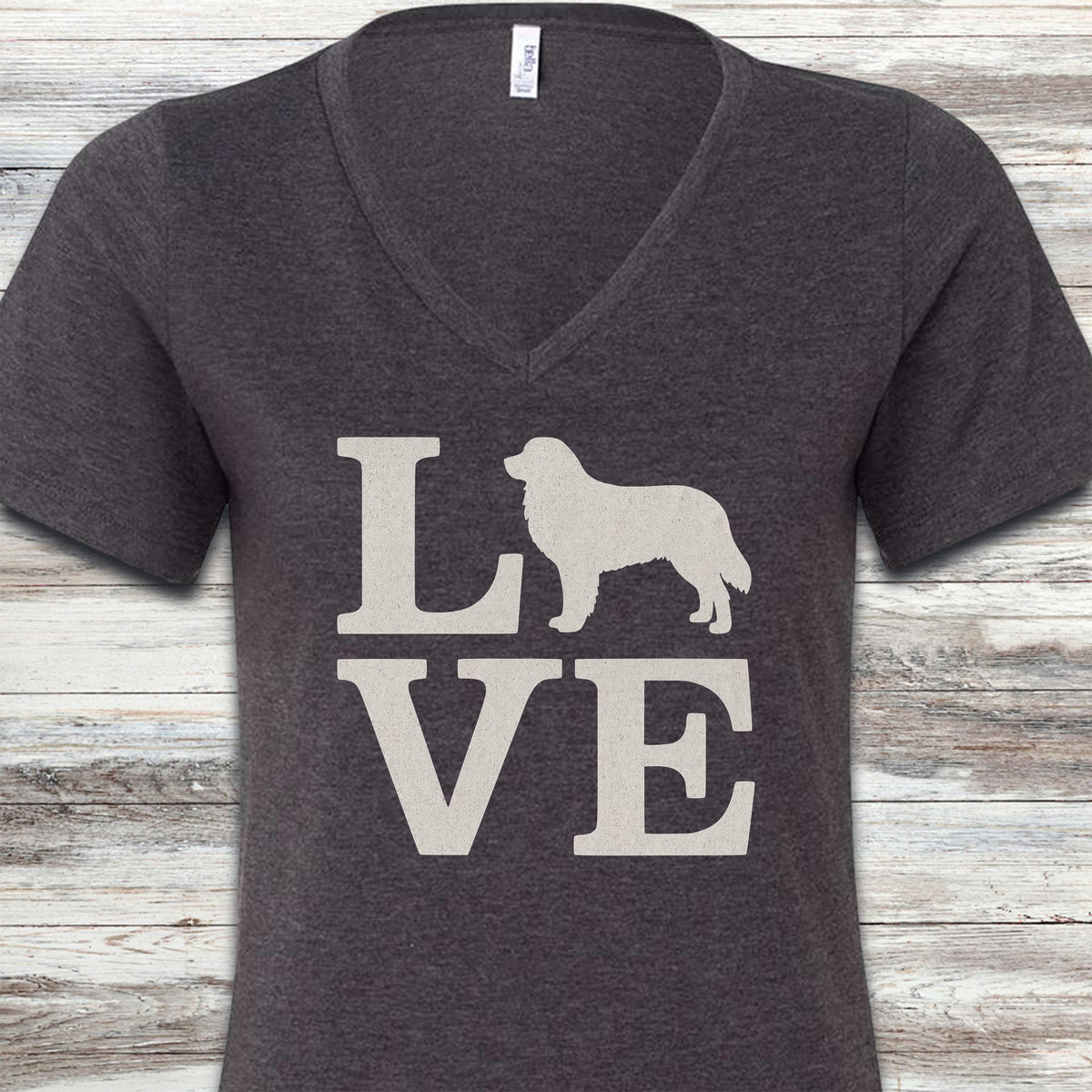 Bernese Mountain Dog Love V-Neck Tee - Dark Grey Heather