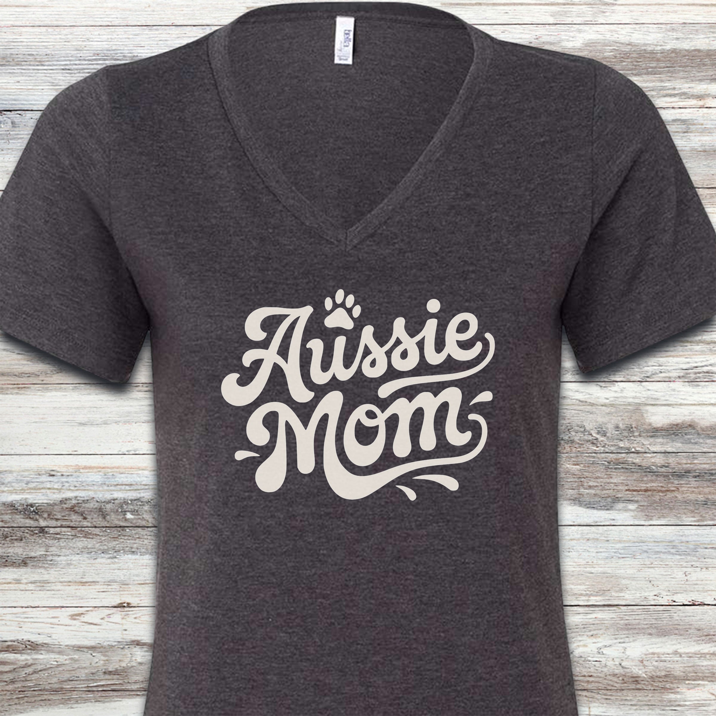 Aussie Groovy Mom V-Neck Tee - Dark Grey Heather