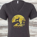 Dutch Shepherd Halloween Moon V-Neck Tee - Dark Grey Heather
