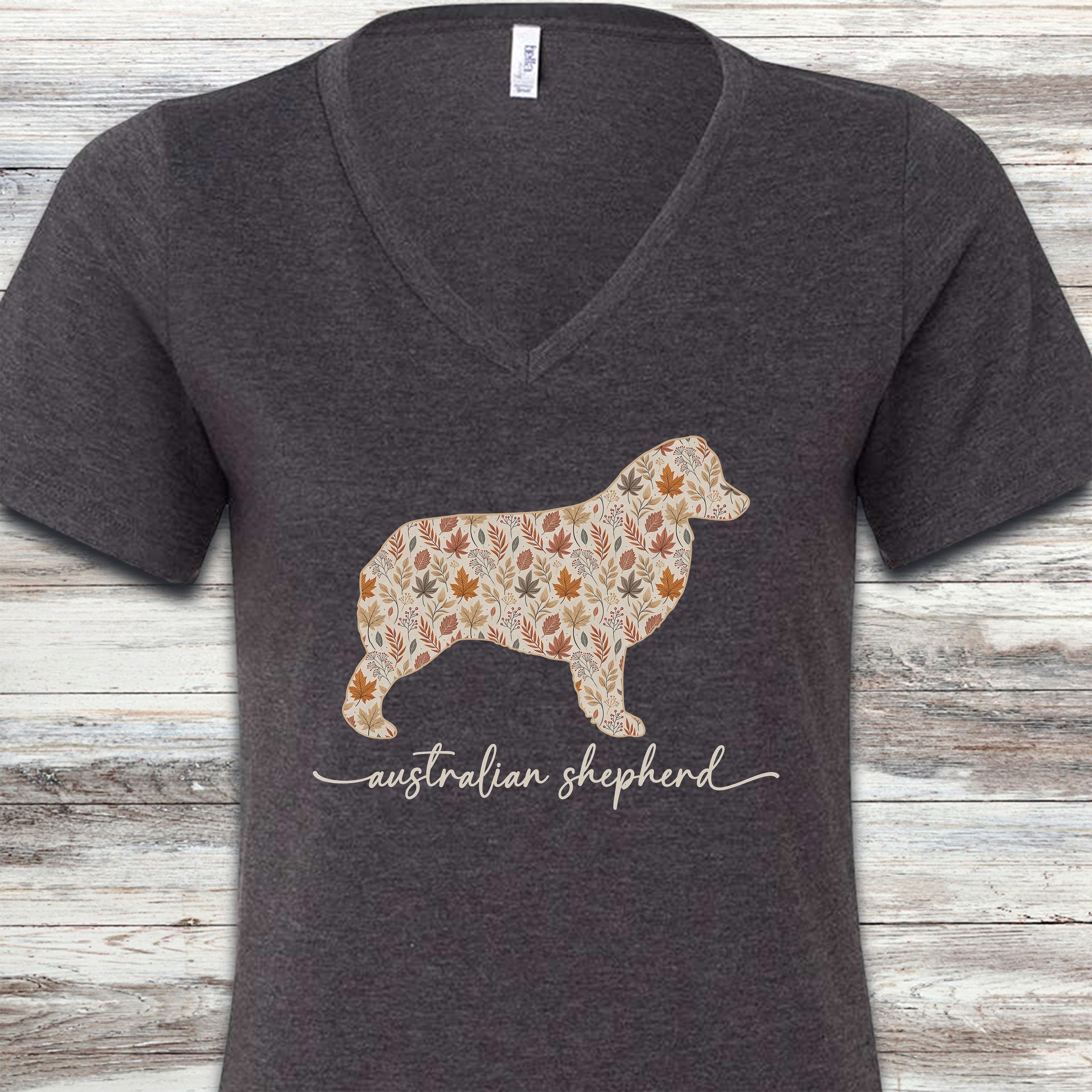 Australian Shepherd Fall V-Neck Tee - Dark Grey Heather
