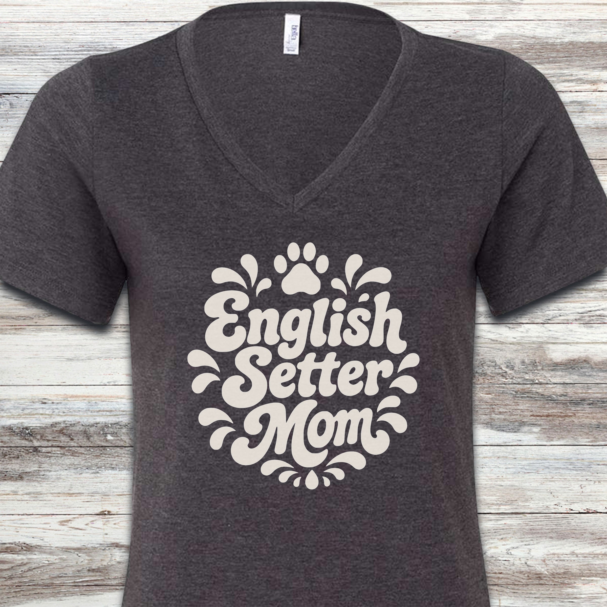 English Setter Groovy Mom V-Neck Tee - Dark Grey Heather