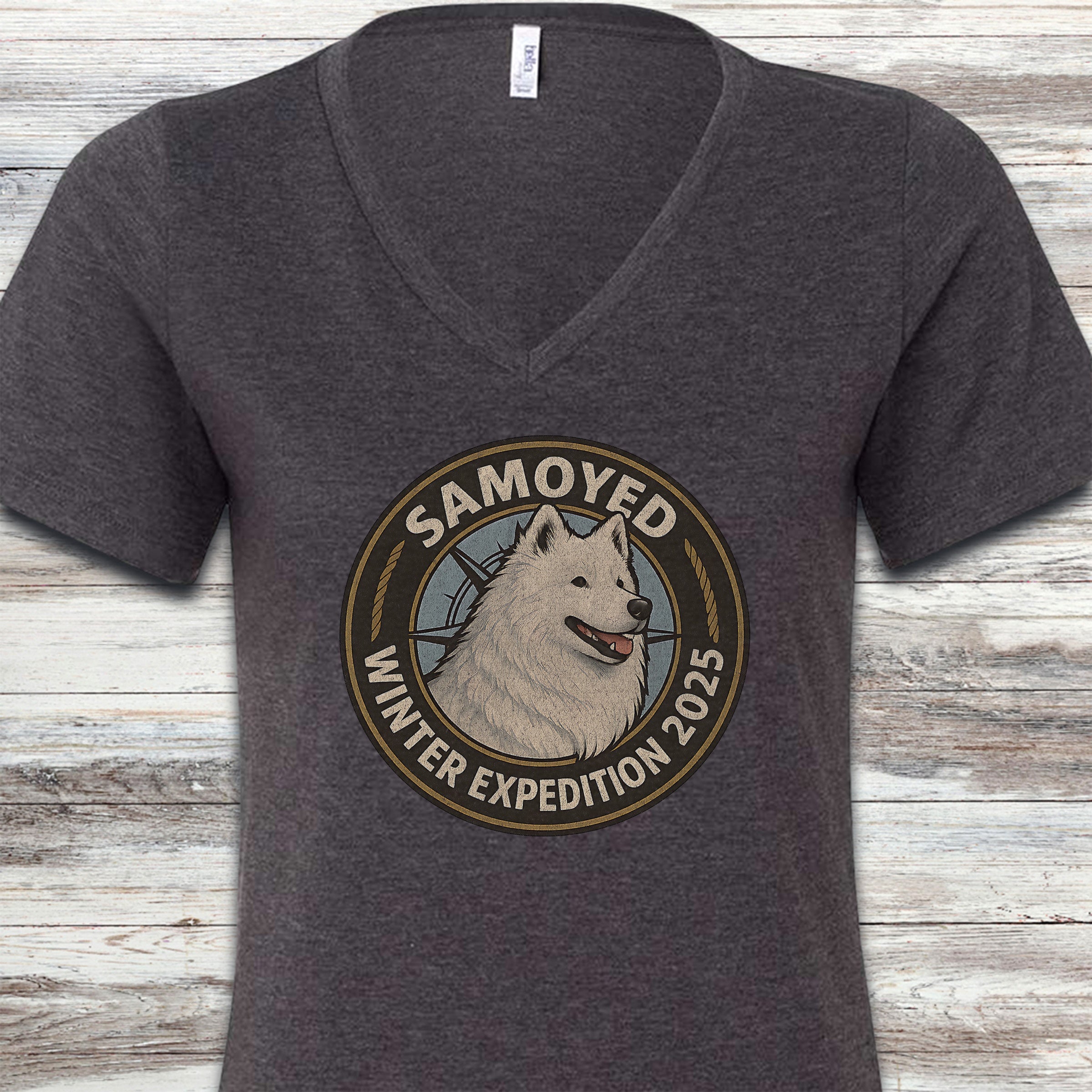 Samoyed Winter Expedition 2025 V-Neck Tee - Dark Grey Heather
