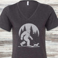 Dachshund Bigfoot V-Neck Tee - Dark Grey Heather