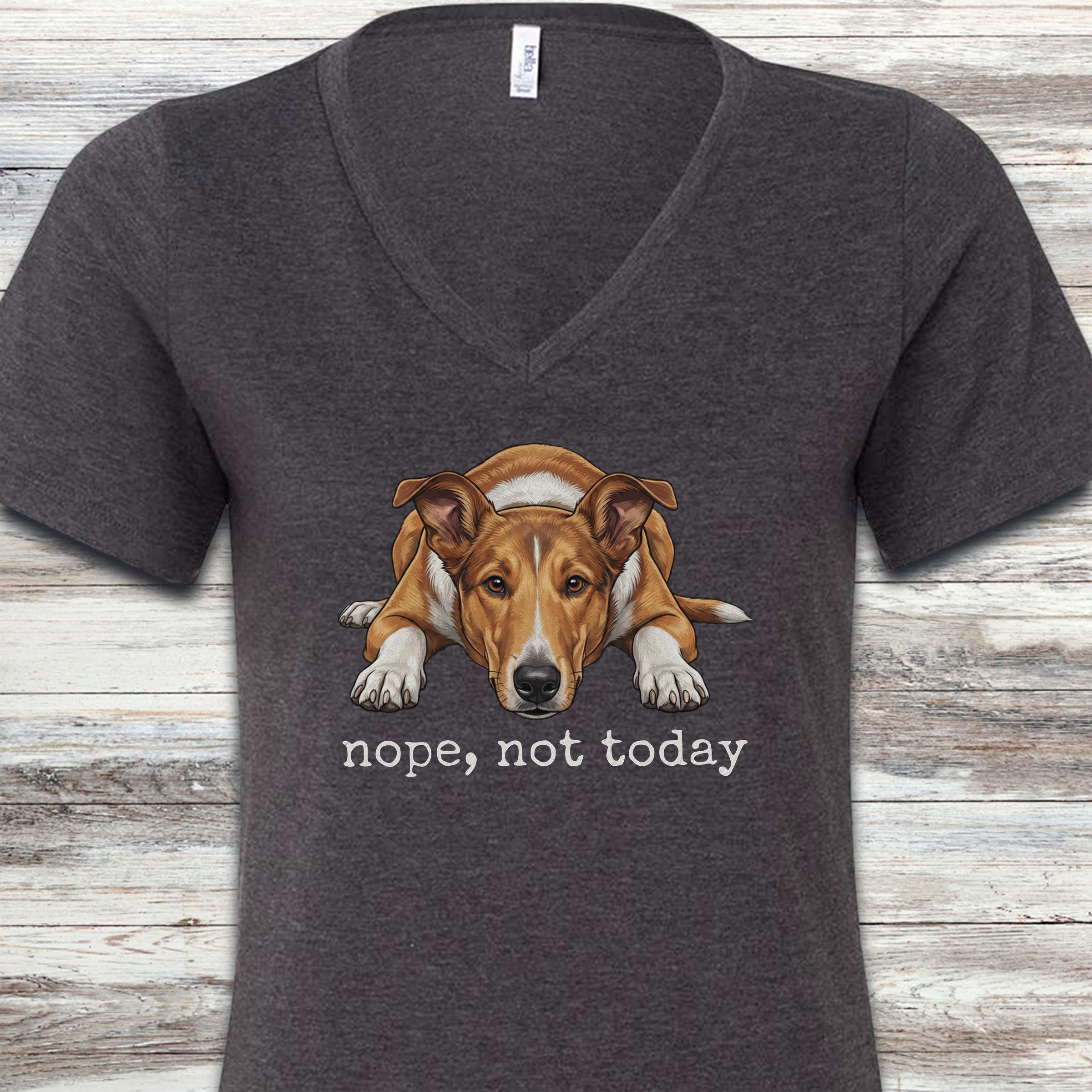 Smooth Collie Nope V-Neck Tee - Dark Grey Heather