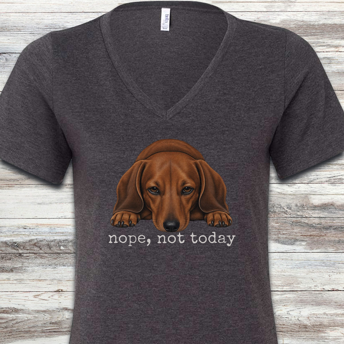 Dachshund Nope V-Neck Tee - Dark Grey Heather