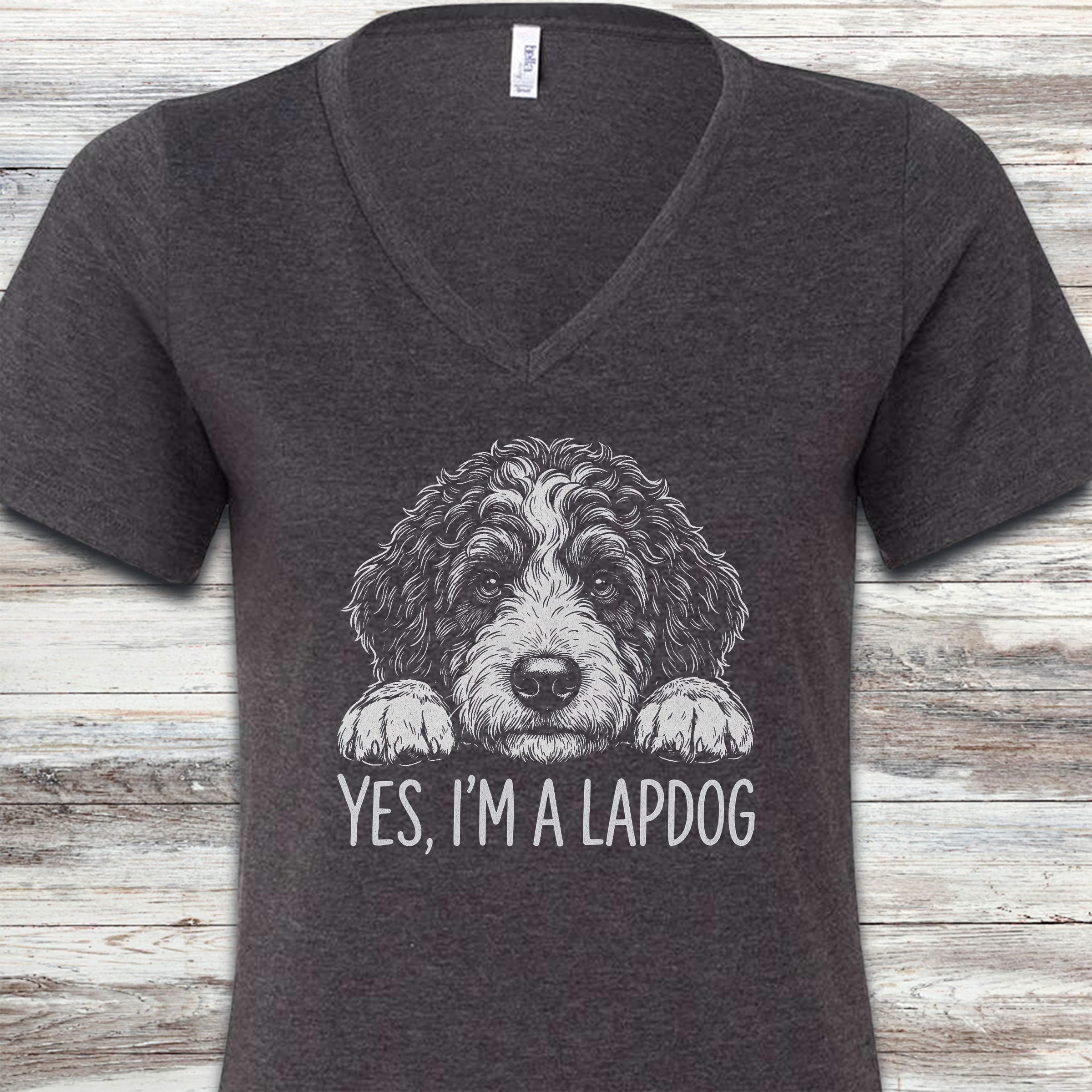 Bernedoodle Lapdog V-Neck Tee - Dark Grey Heather