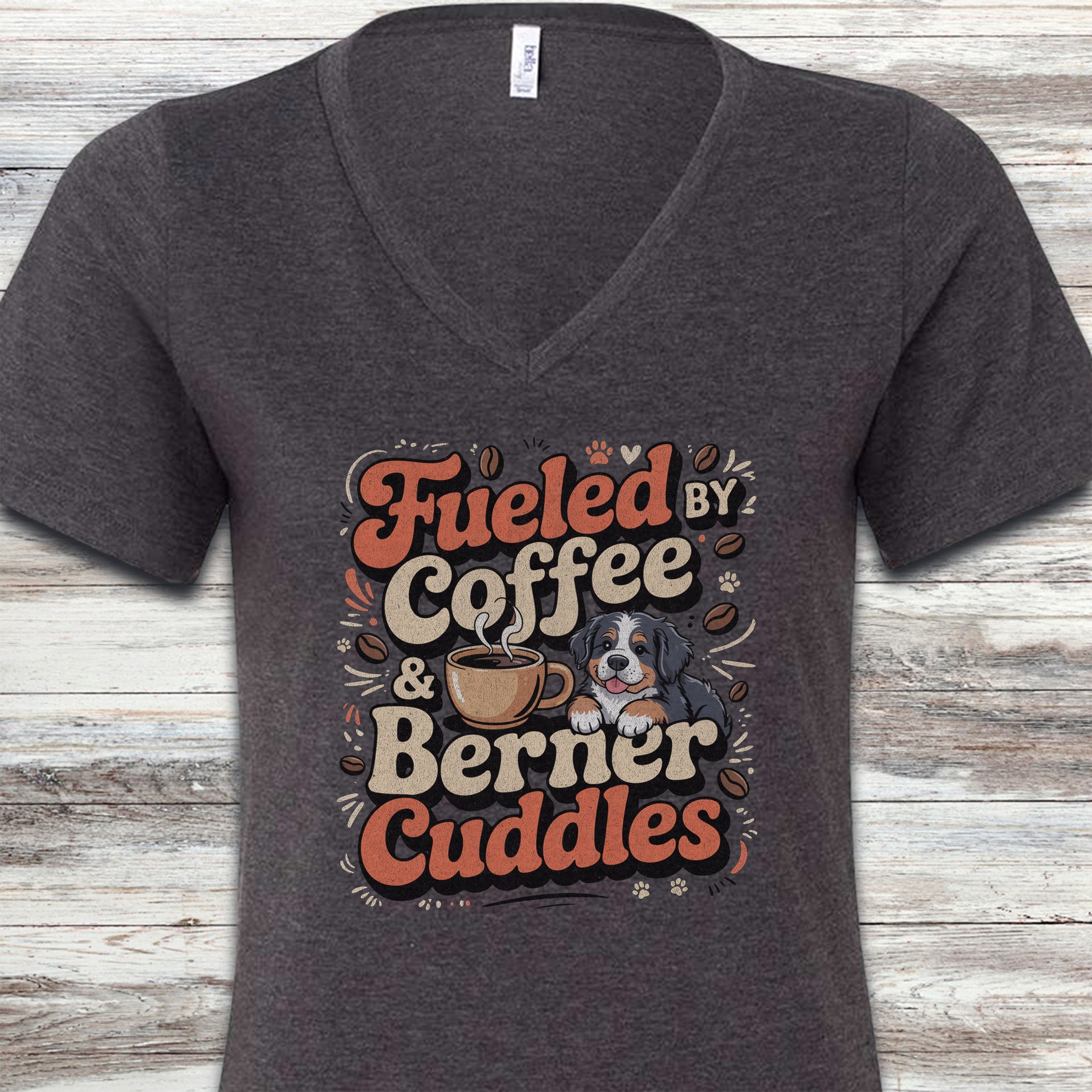 Bernese Mountain Dog Cuddles V-Neck Tee - Dark Grey Heather