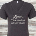 Australian Cattle Dog Loves Blue Heelers V-Neck Tee - Dark Grey Heather