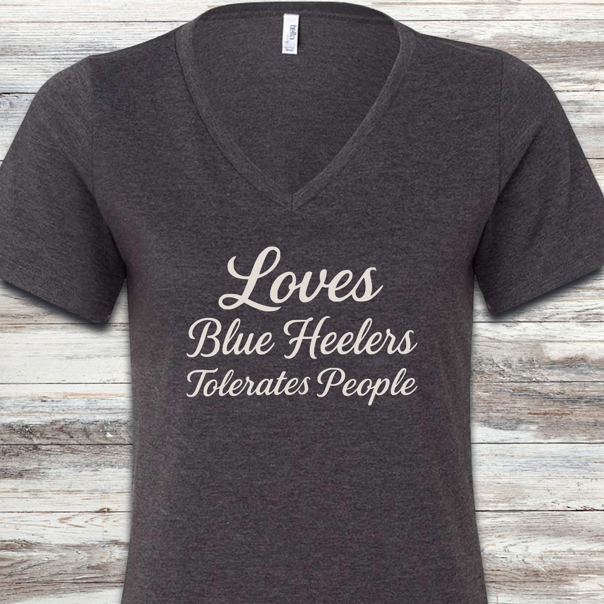 Australian Cattle Dog Loves Blue Heelers V-Neck Tee - Dark Grey Heather