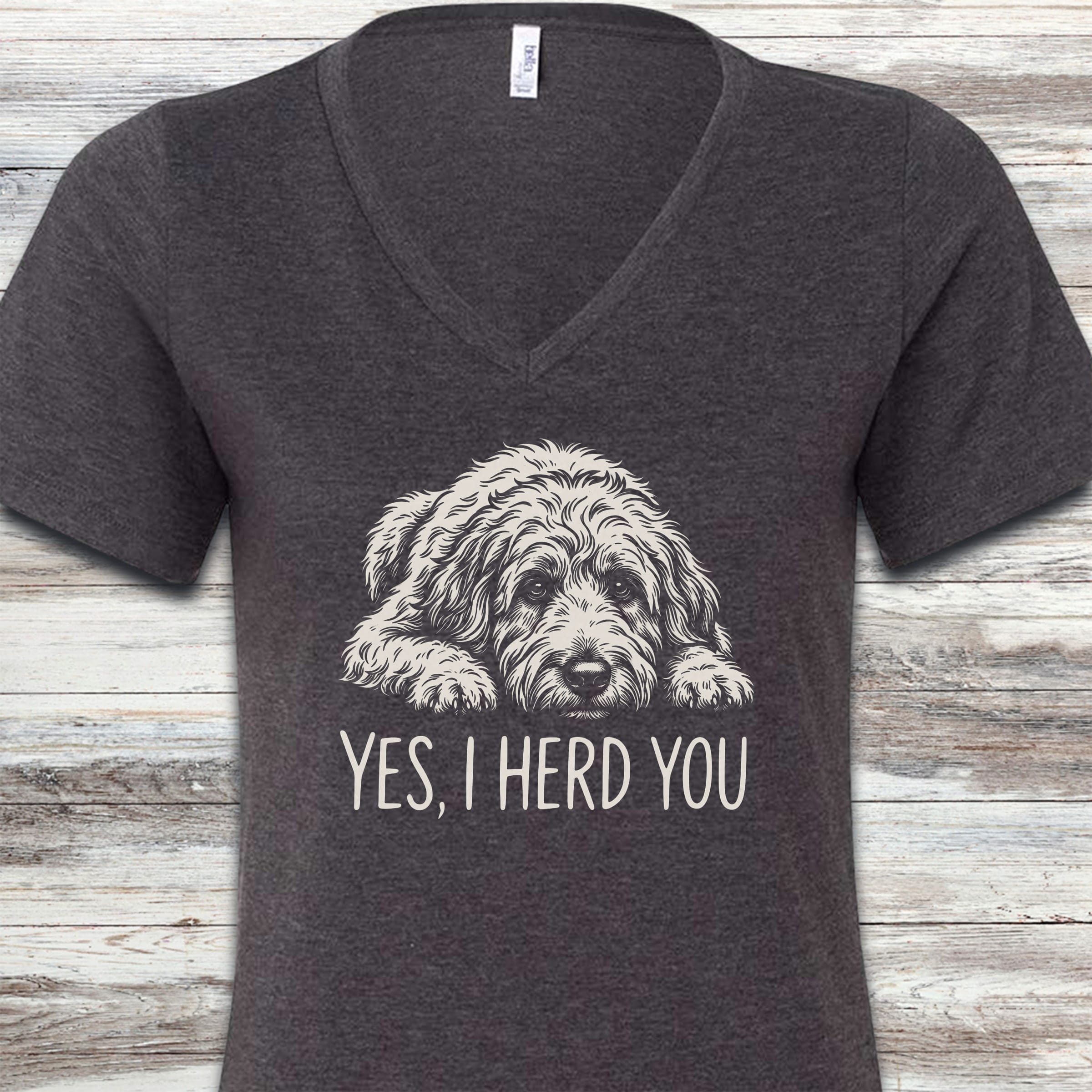 Doodle Herd You V-Neck Tee - Dark Grey Heather