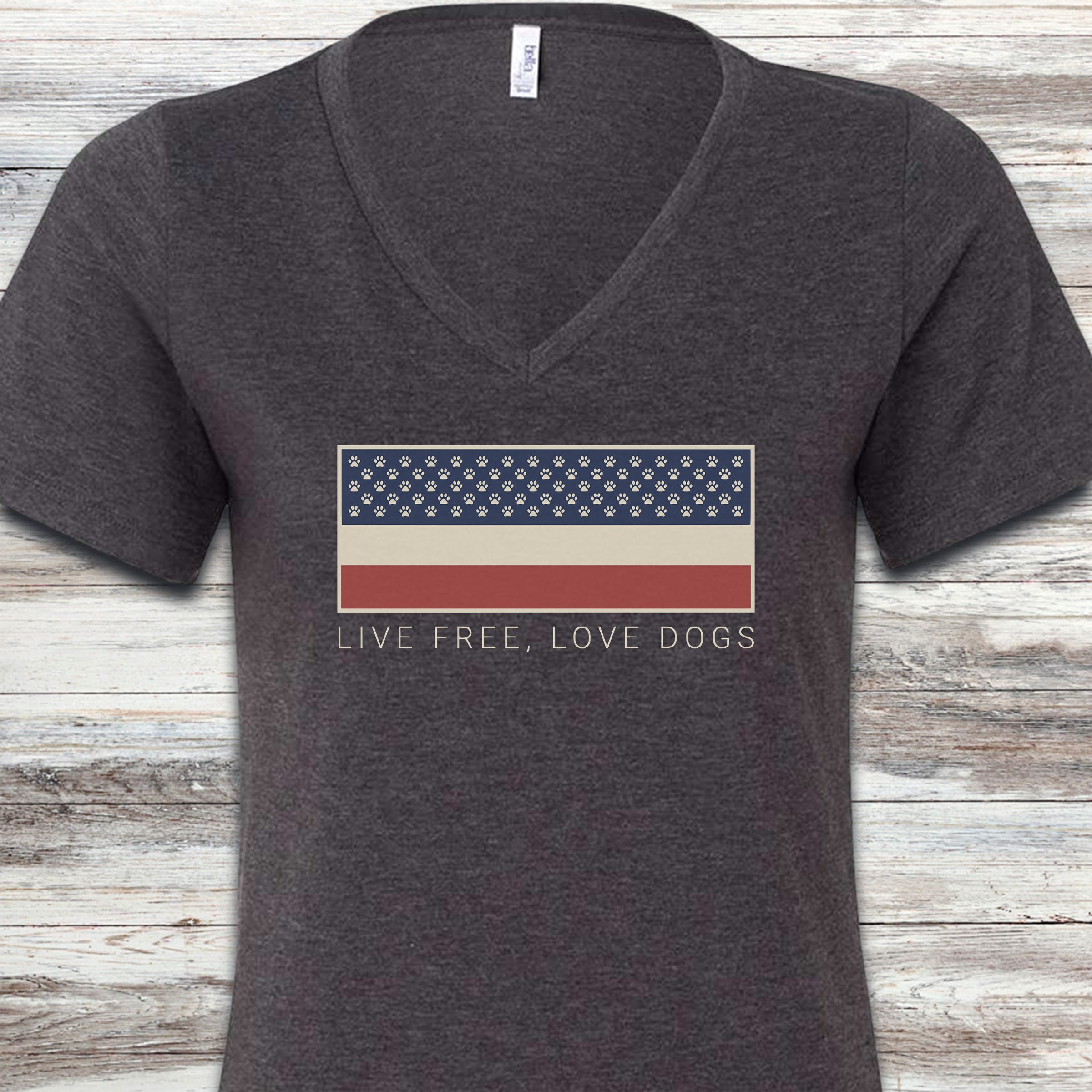 Live Free Love Dogs V-Neck Tee - Dark Grey Heather