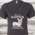 Corgi Happier V-Neck Tee - Dark Grey Heather
