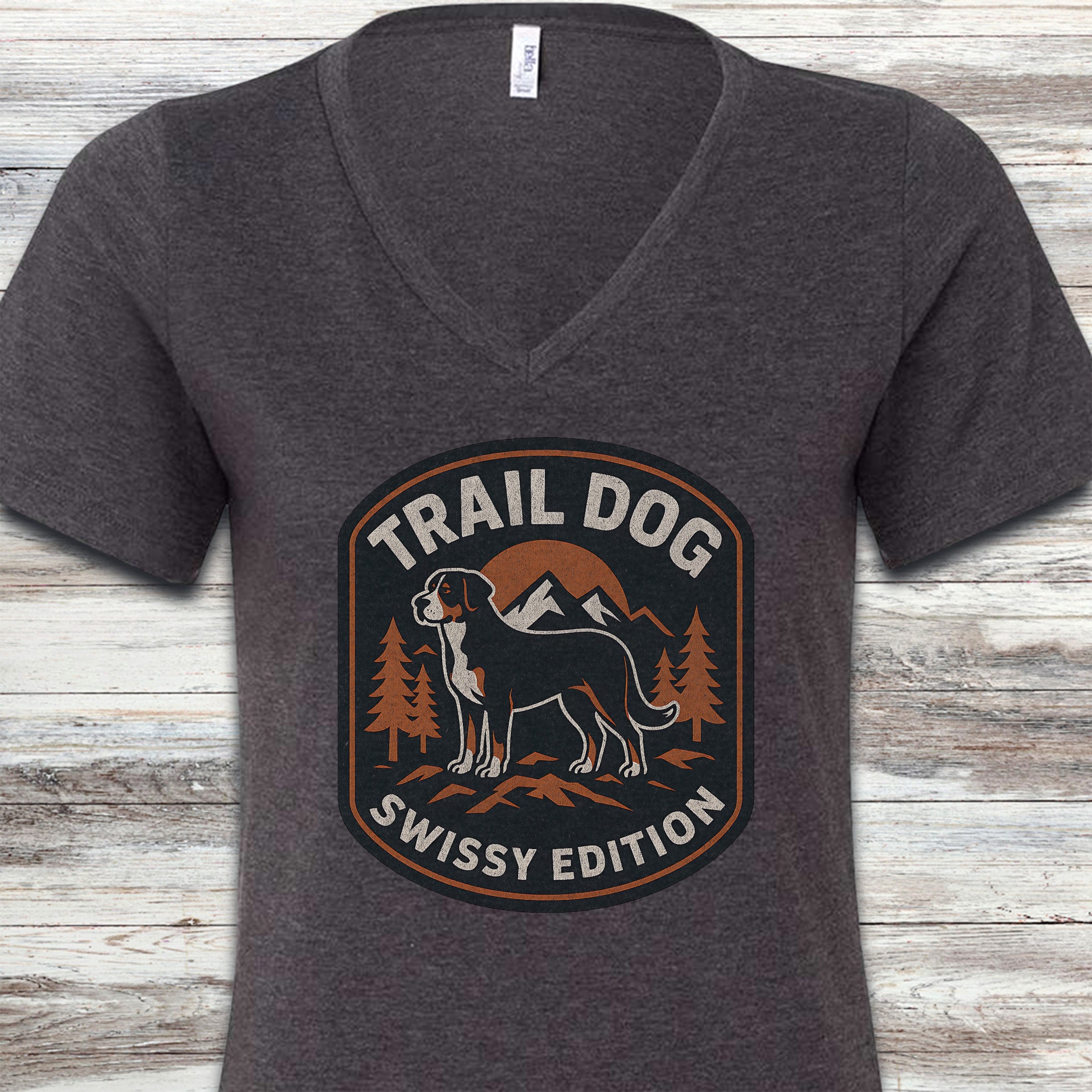 Swiss Mountain Dog Trail Dog V-Neck Tee - Dark Grey Heather