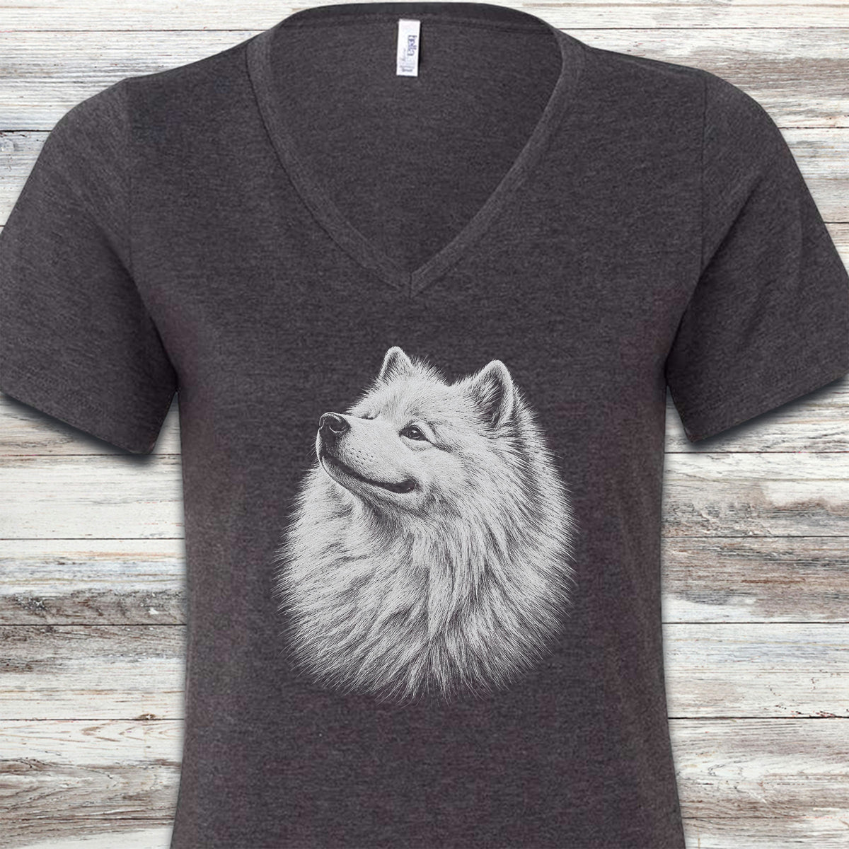 Samoyed Loyalty V-Neck Tee - Dark Grey Heather