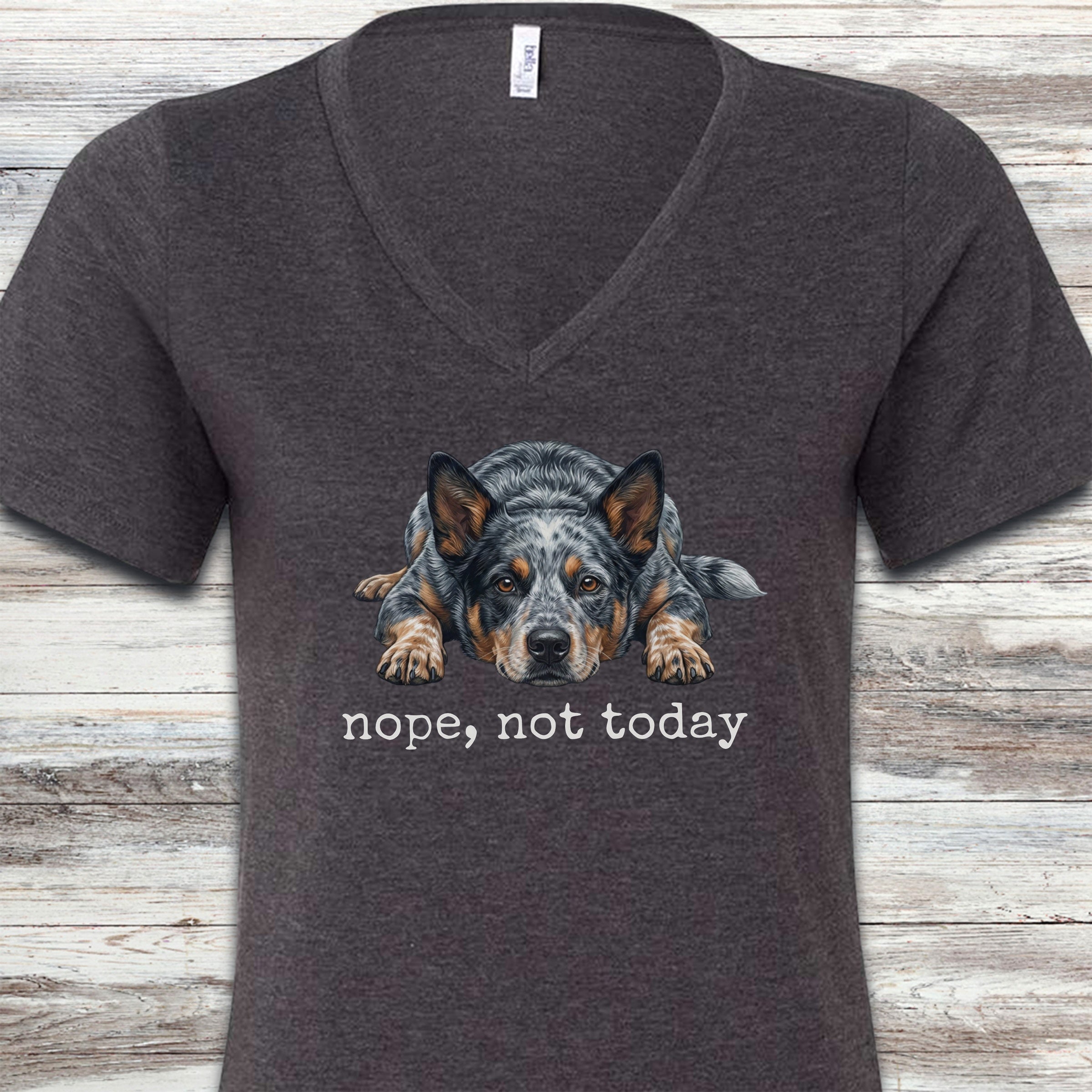Australian Cattle Dog Blue Heeler Nope V-Neck Tee - Dark Grey Heather