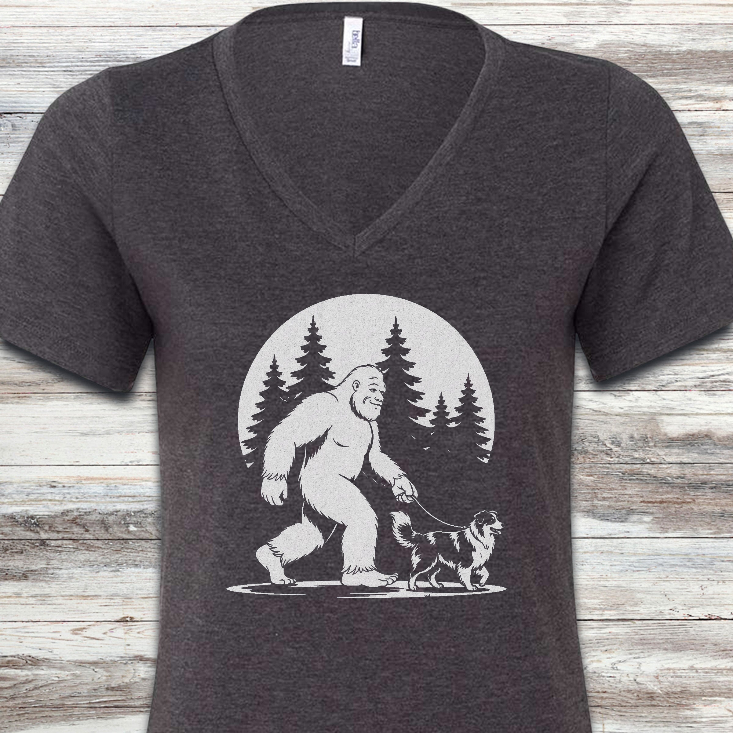 Australian Shepherd Bigfoot V-Neck Tee - Dark Grey Heather