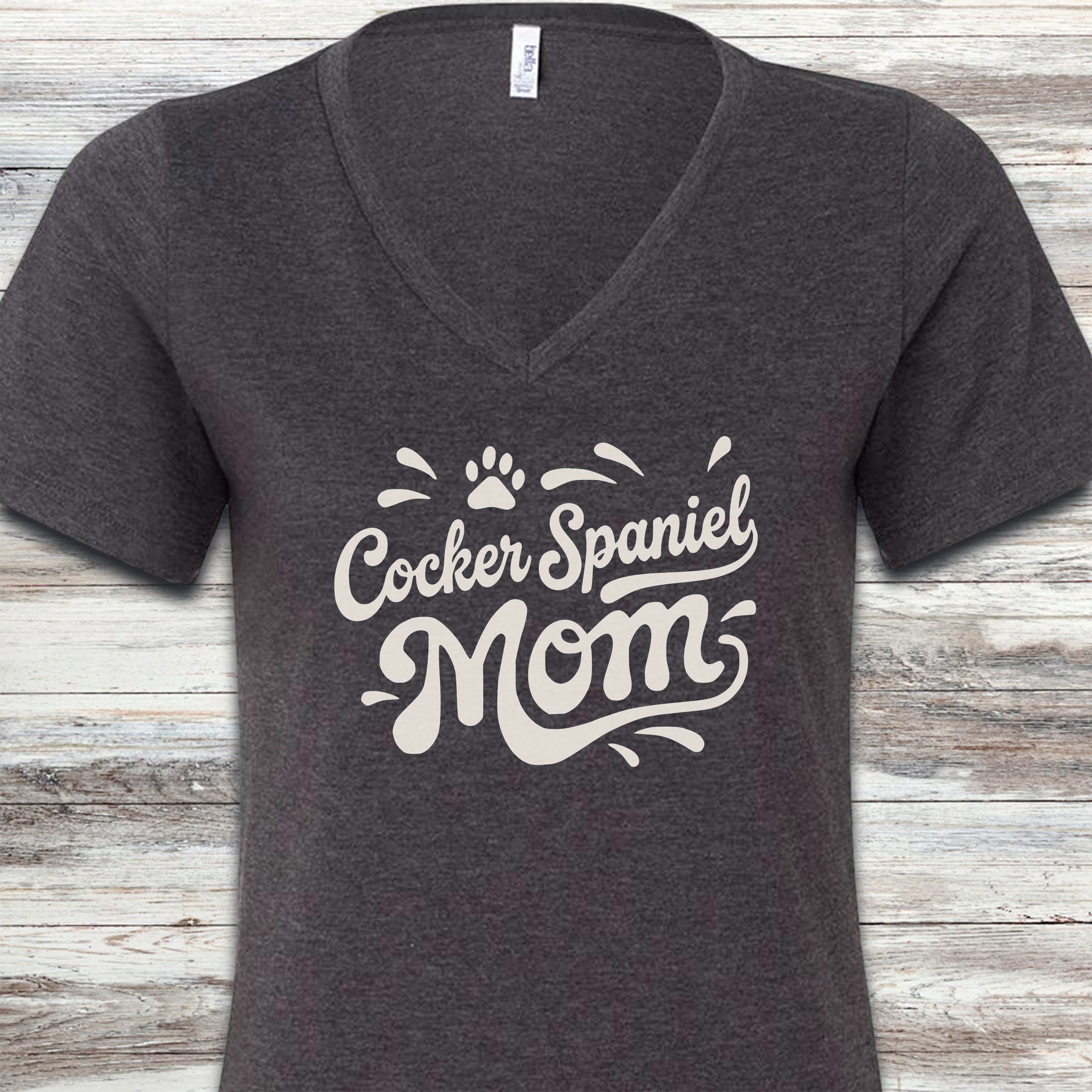 Cocker Spaniel Groovy Mom V-Neck Tee - Dark Grey Heather