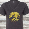 Cairn Terrier Halloween Moon V-Neck Tee - Dark Grey Heather
