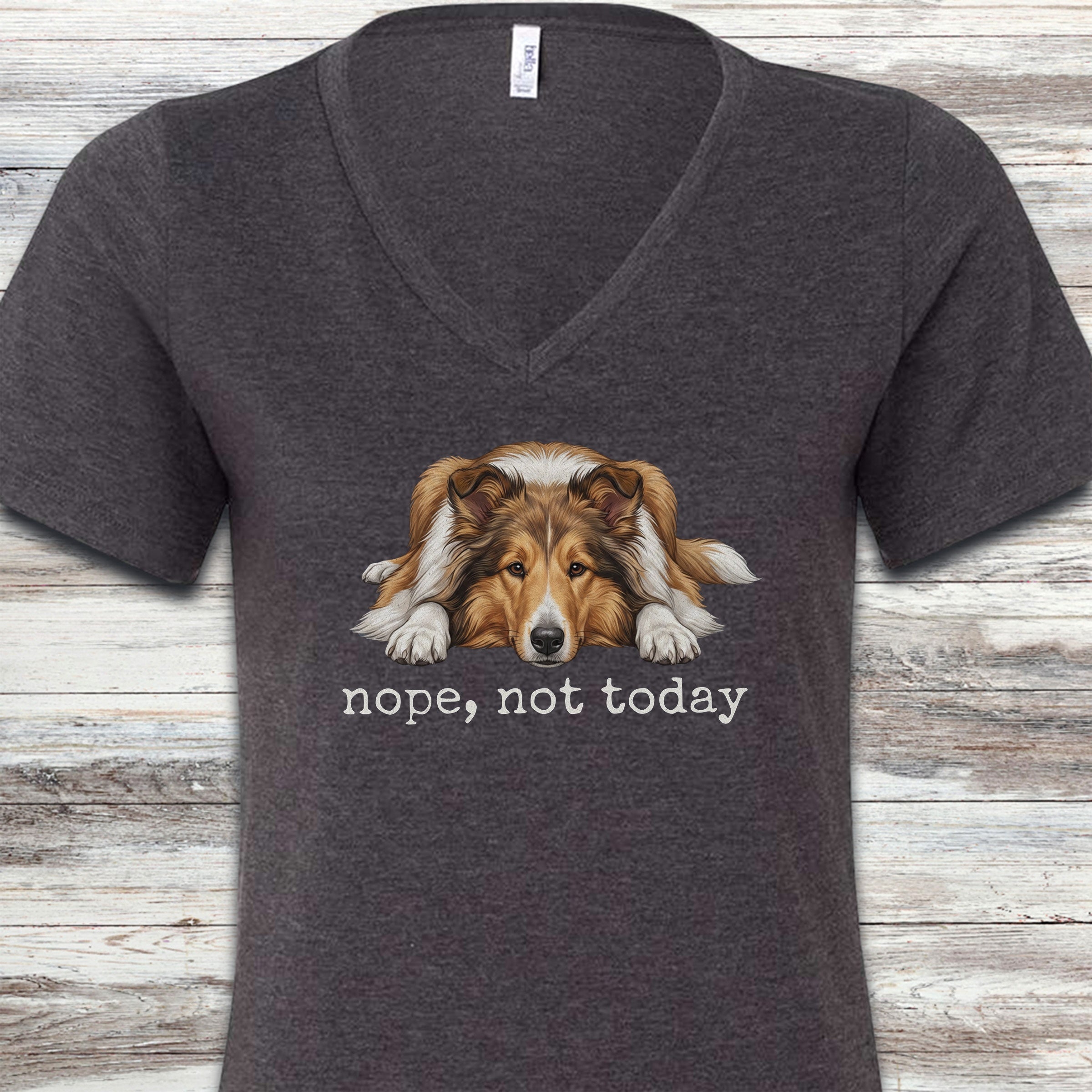 Rough Collie Nope V-Neck Tee - Dark Grey Heather