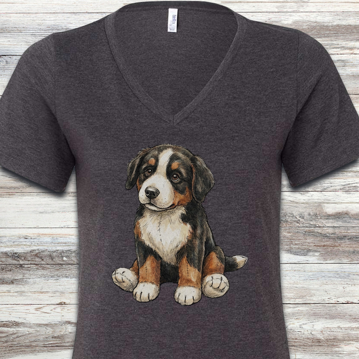 Bernese Mountain Dog Teddy Bear V-Neck Tee - Dark Grey Heather