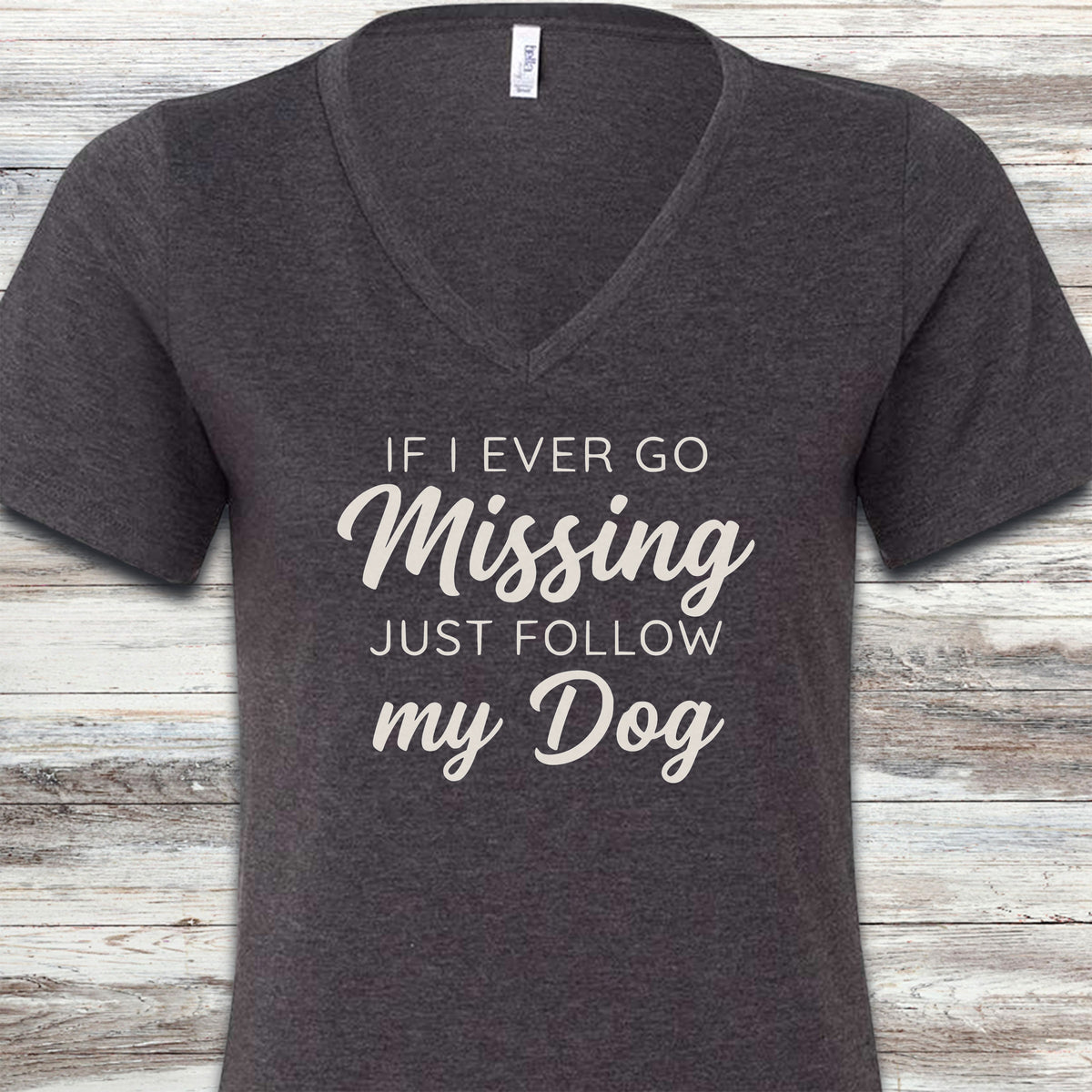 Just Follow My Dog V-Neck Tee - Dark Grey Heather
