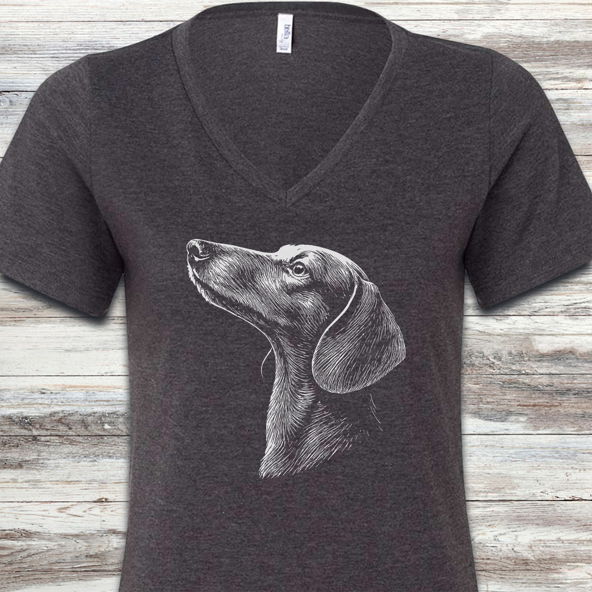 Dachshund Loyalty V-Neck Tee - Dark Grey Heather