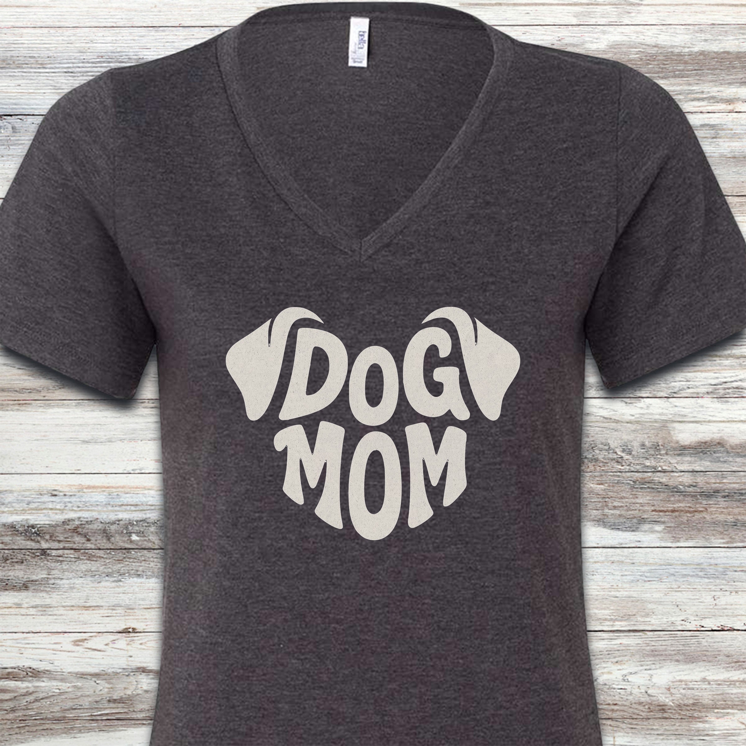 Dog Mom Ears V-Neck Tee - Dark Grey Heather
