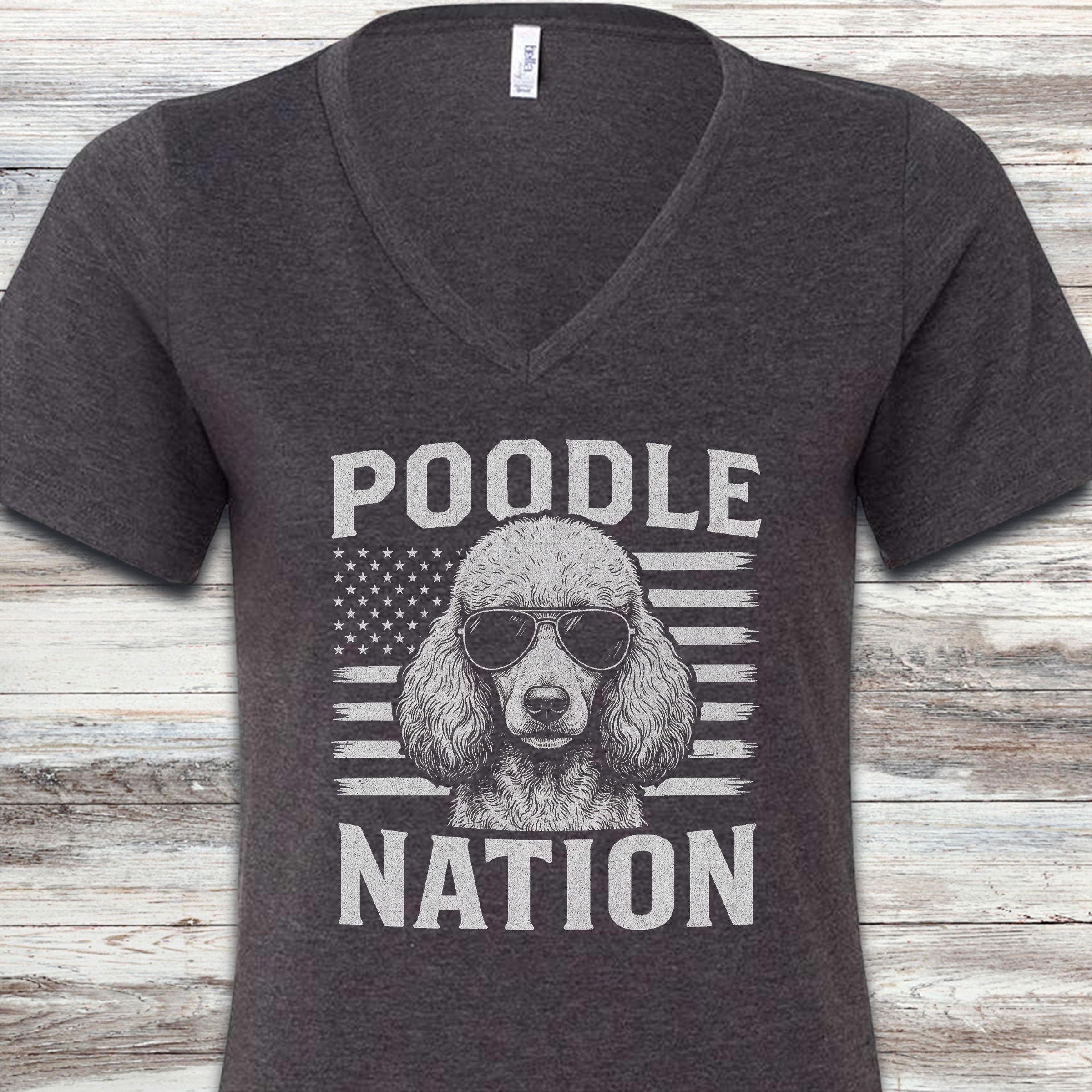 Poodle Nation V-Neck Tee - Dark Grey Heather