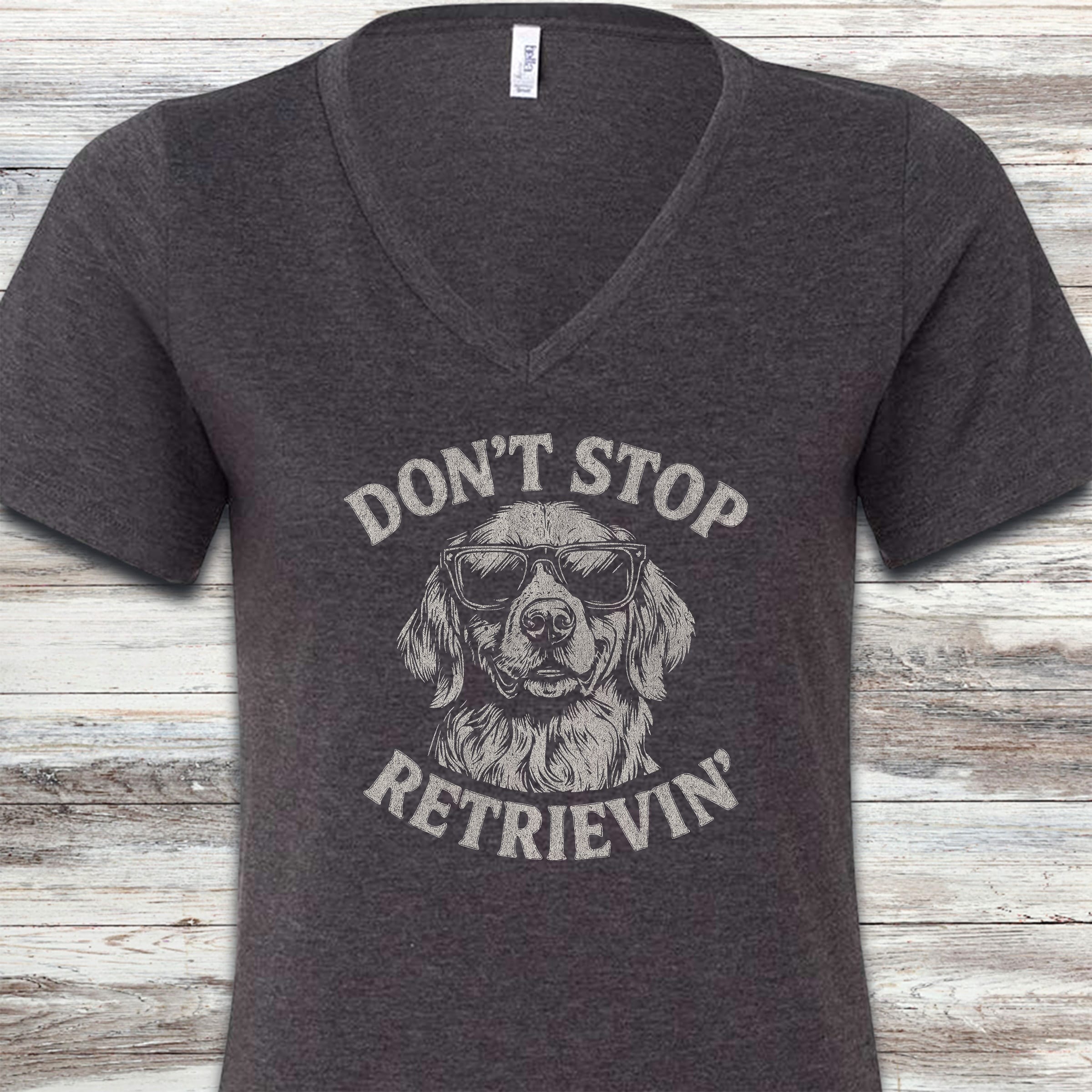 Golden Retriever Don't Stop V-Neck Tee - Dark Grey Heather