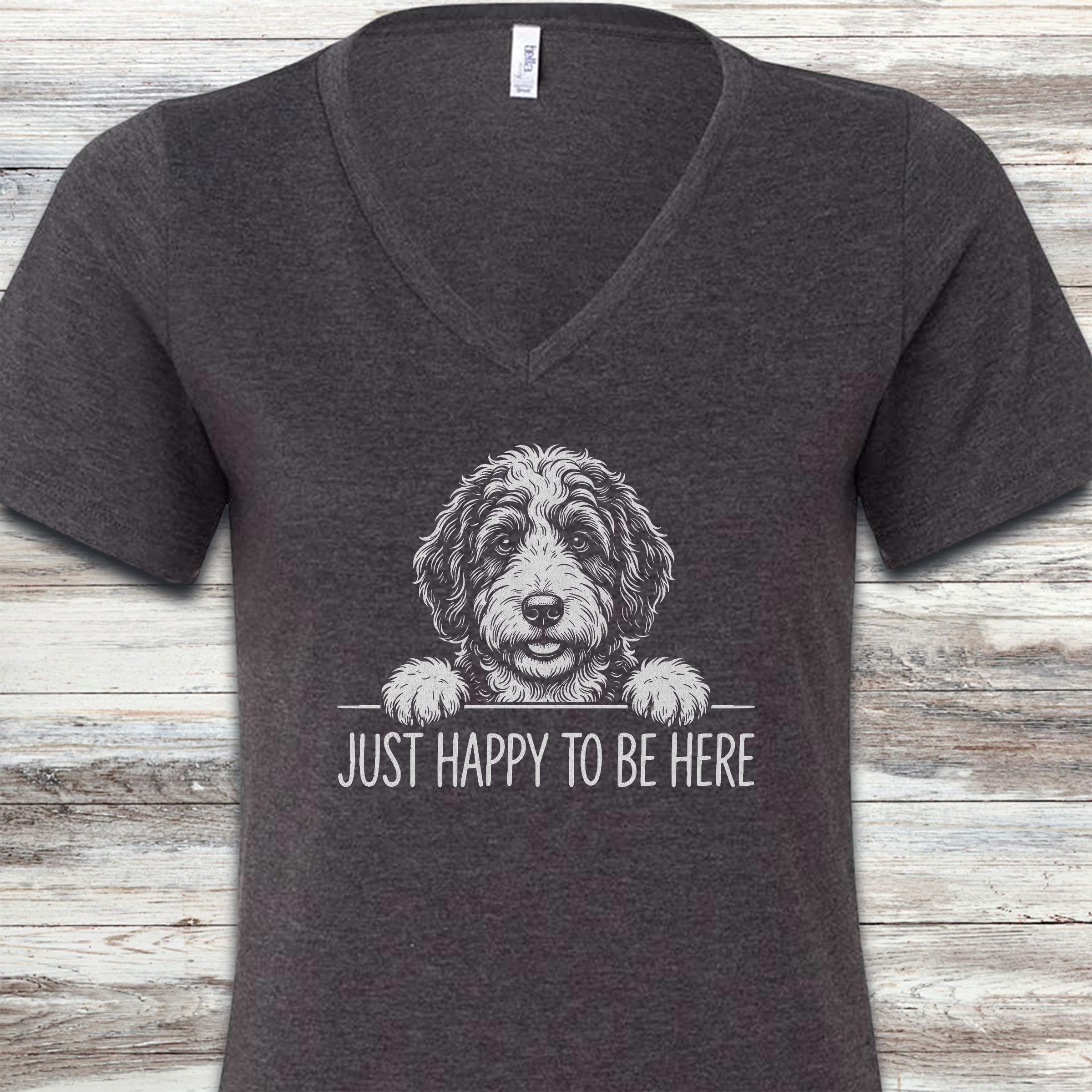 Bernedoodle Happy V-Neck Tee - Dark Grey Heather