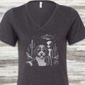 Bernedoodle Alien Selfie V-Neck Tee - Dark Grey Heather
