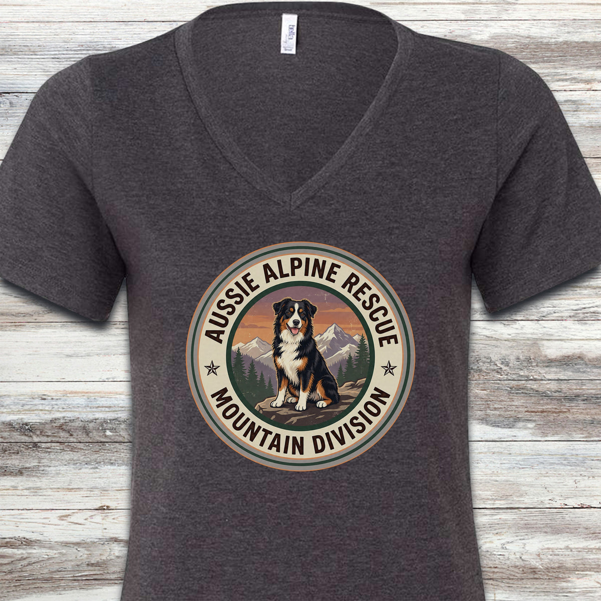 Australian Shepherd Black Tri Alpine Rescue V-Neck Tee - Dark Grey Heather