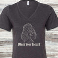 Poodle Dark Bless Your Heart V-Neck Tee - Dark Grey Heather