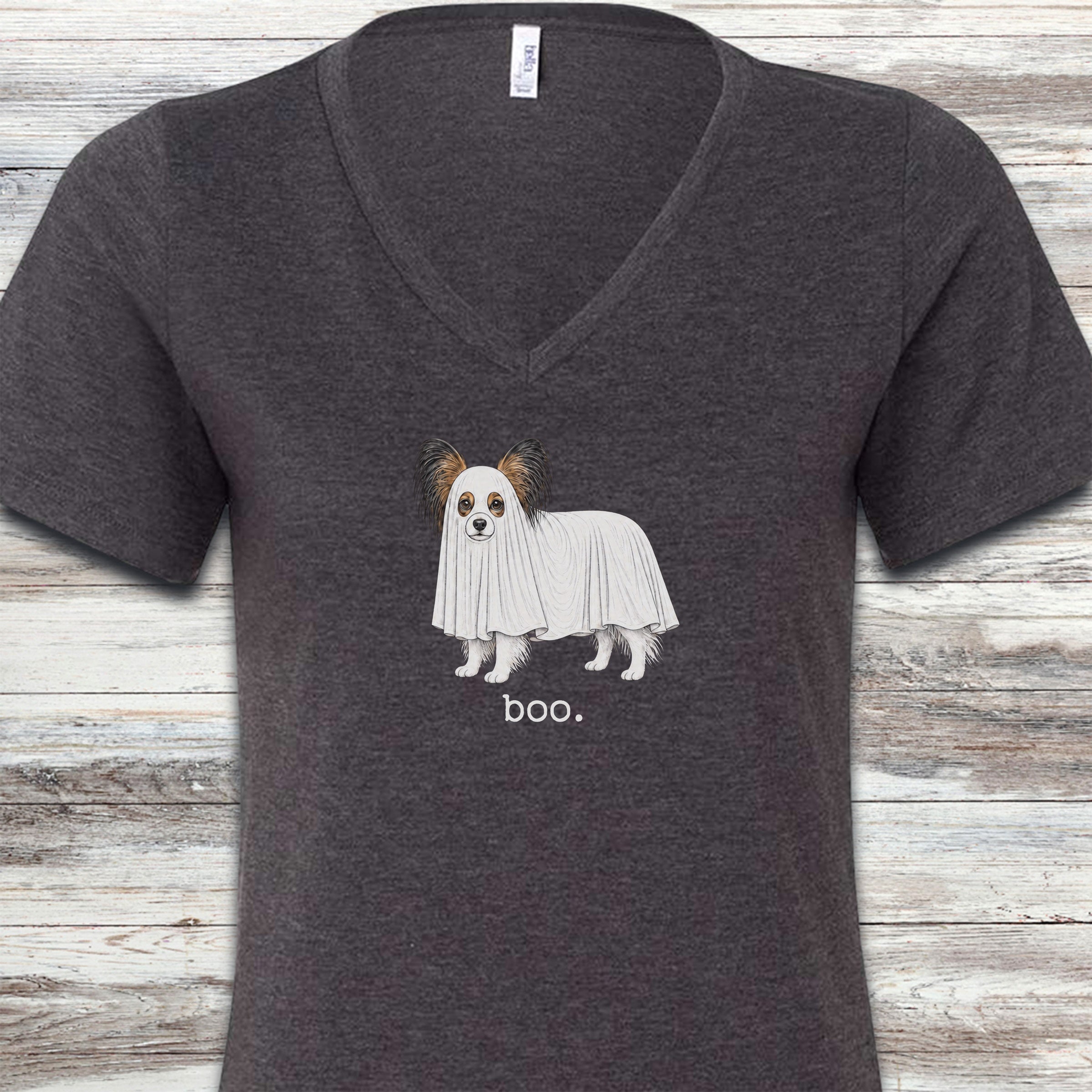 Papillon Boo V-Neck Tee - Dark Grey Heather