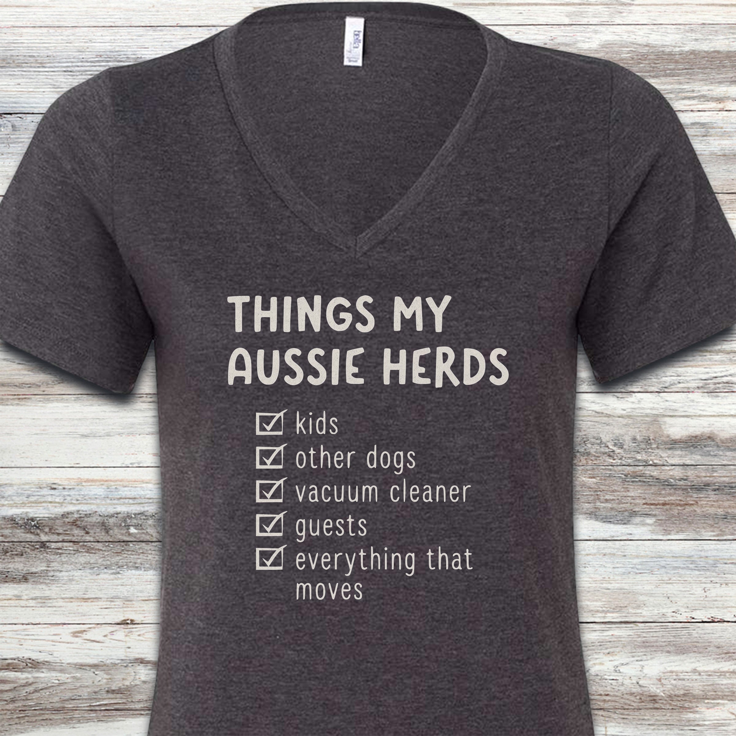 Australian Shepherd Herding List V-Neck Tee - Dark Grey Heather