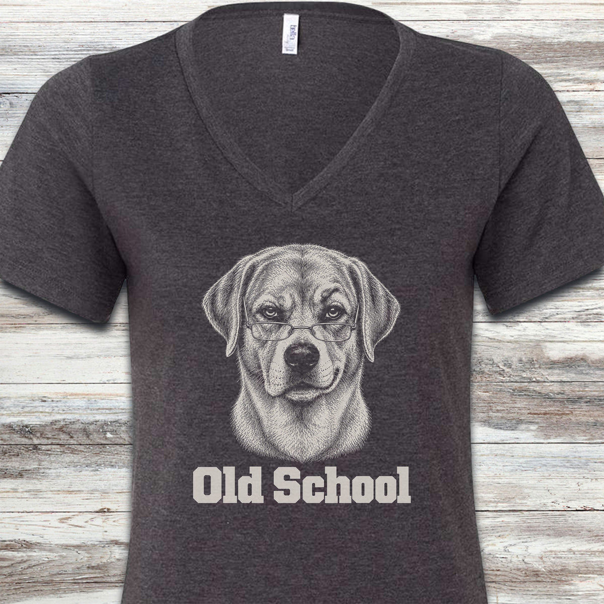 Labrador Retriever Yellow Old School V-Neck Tee - Dark Grey Heather