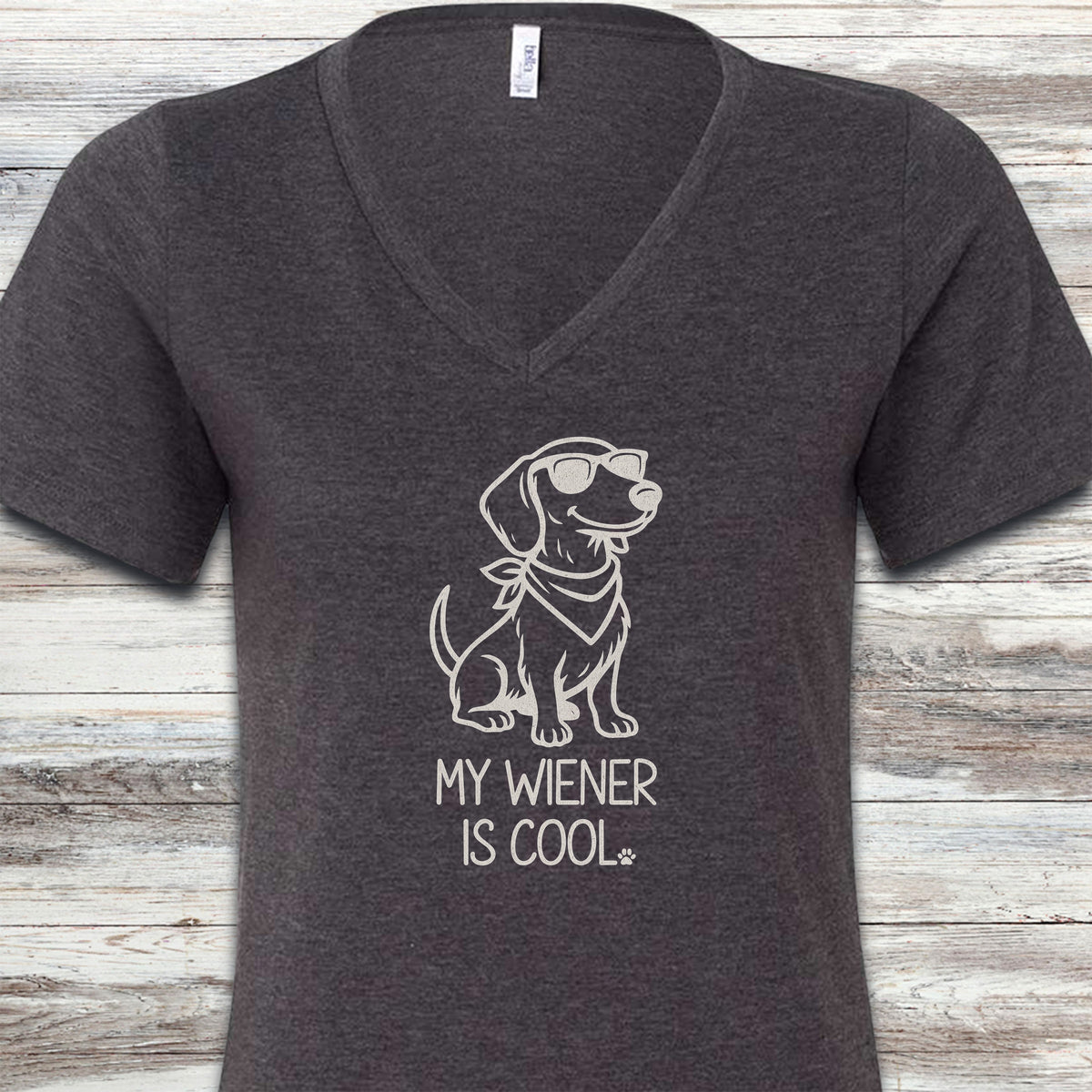 Dachshund Cool Wiener V-Neck Tee - Dark Grey Heather