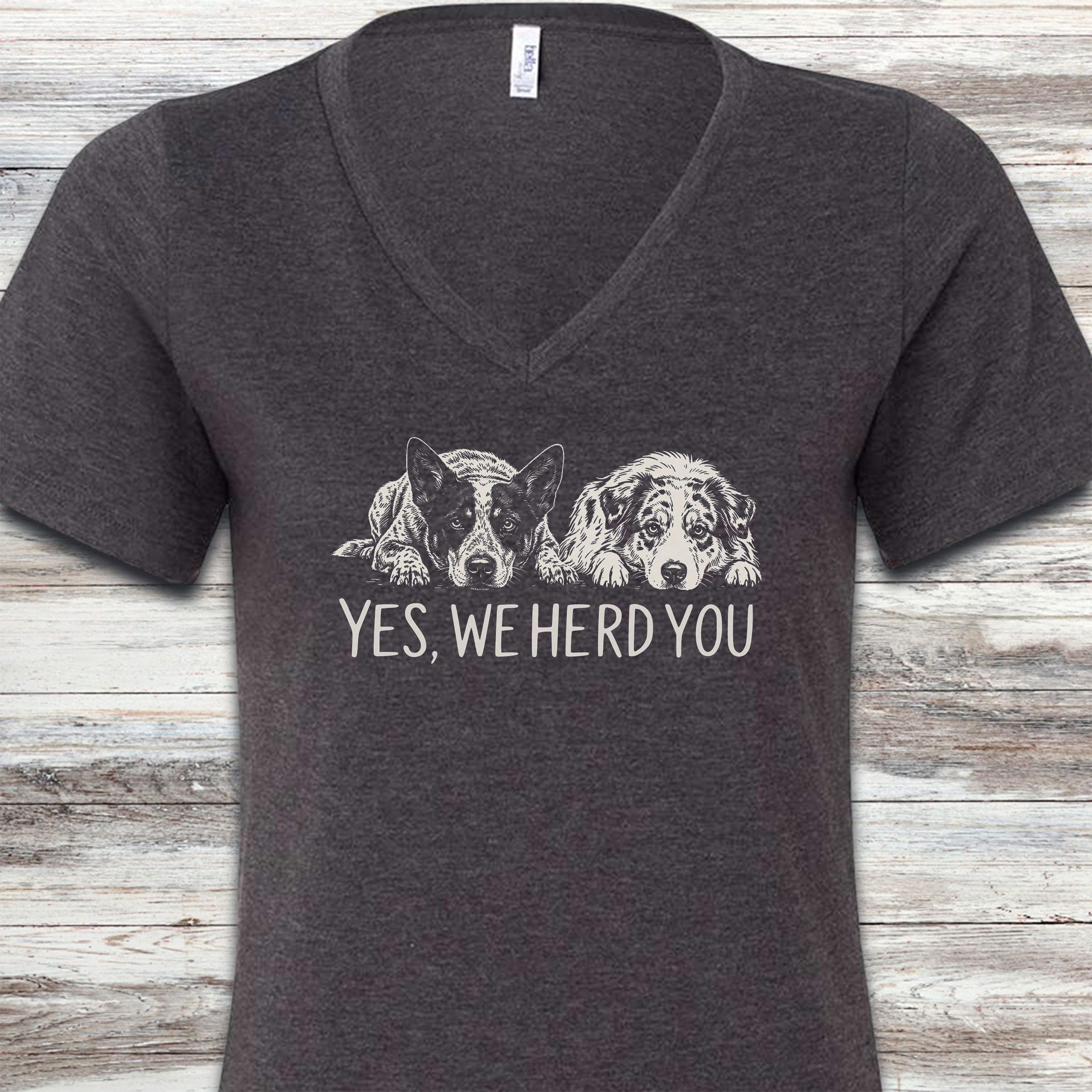 Australian Cattle Dog  & Shepherd Herd You V-Neck Tee - Dark Grey Heather