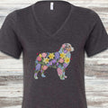 Australian Shepherd Spring Floral Silhouette V-Neck Tee - Dark Grey Heather