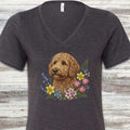 Goldendoodle Spring Portrait V-Neck Tee - Dark Grey Heather