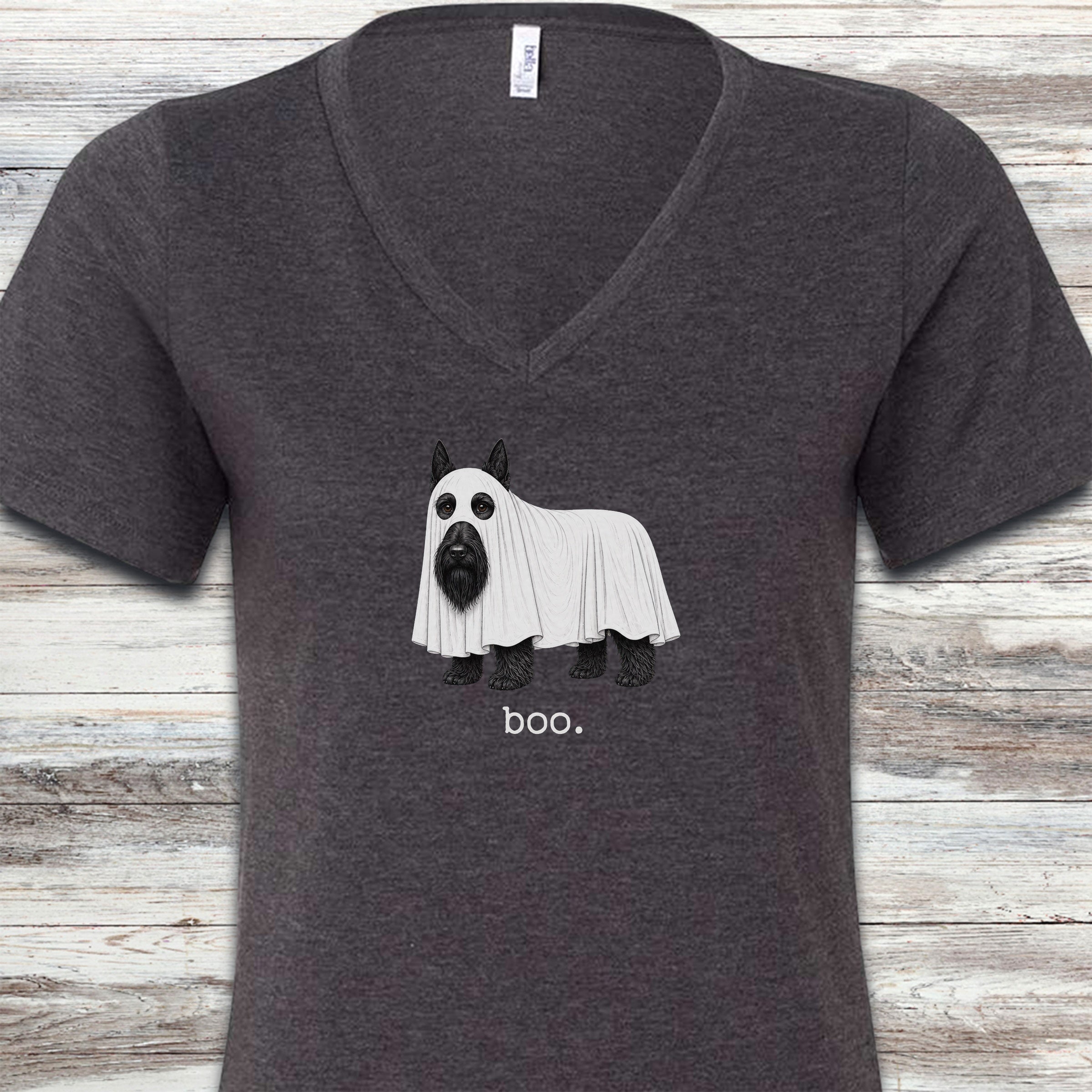 Scottish Terrier Boo V-Neck Tee - Dark Grey Heather