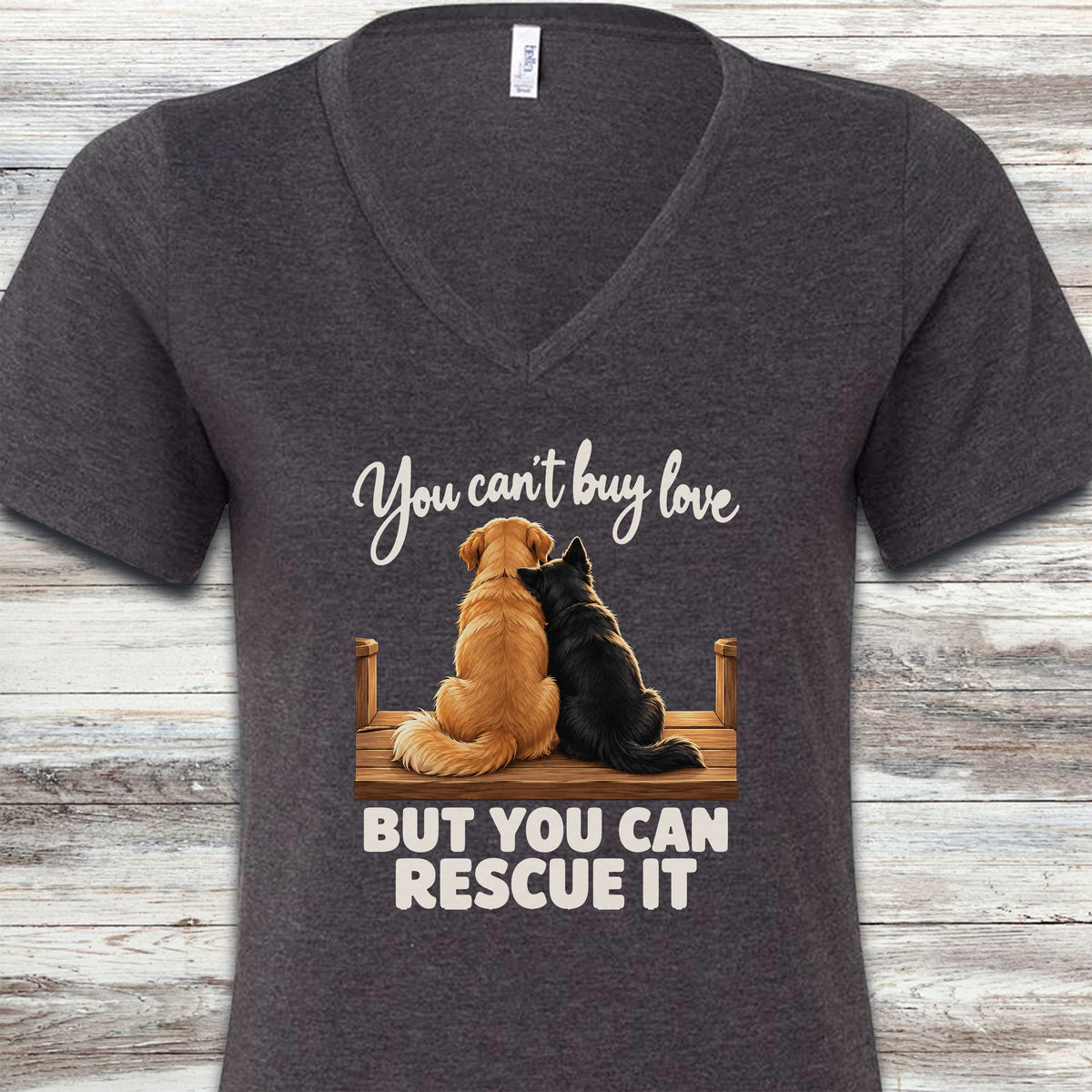 You Can Rescue Love V-Neck Tee - Dark Grey Heather