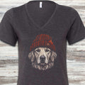 Golden Retriever Maple Beanie V-Neck Tee - Dark Grey Heather