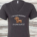 Dachshund Low Places V-Neck Tee - Dark Grey Heather