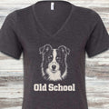 Border Collie Old School V-Neck Tee - Dark Grey Heather