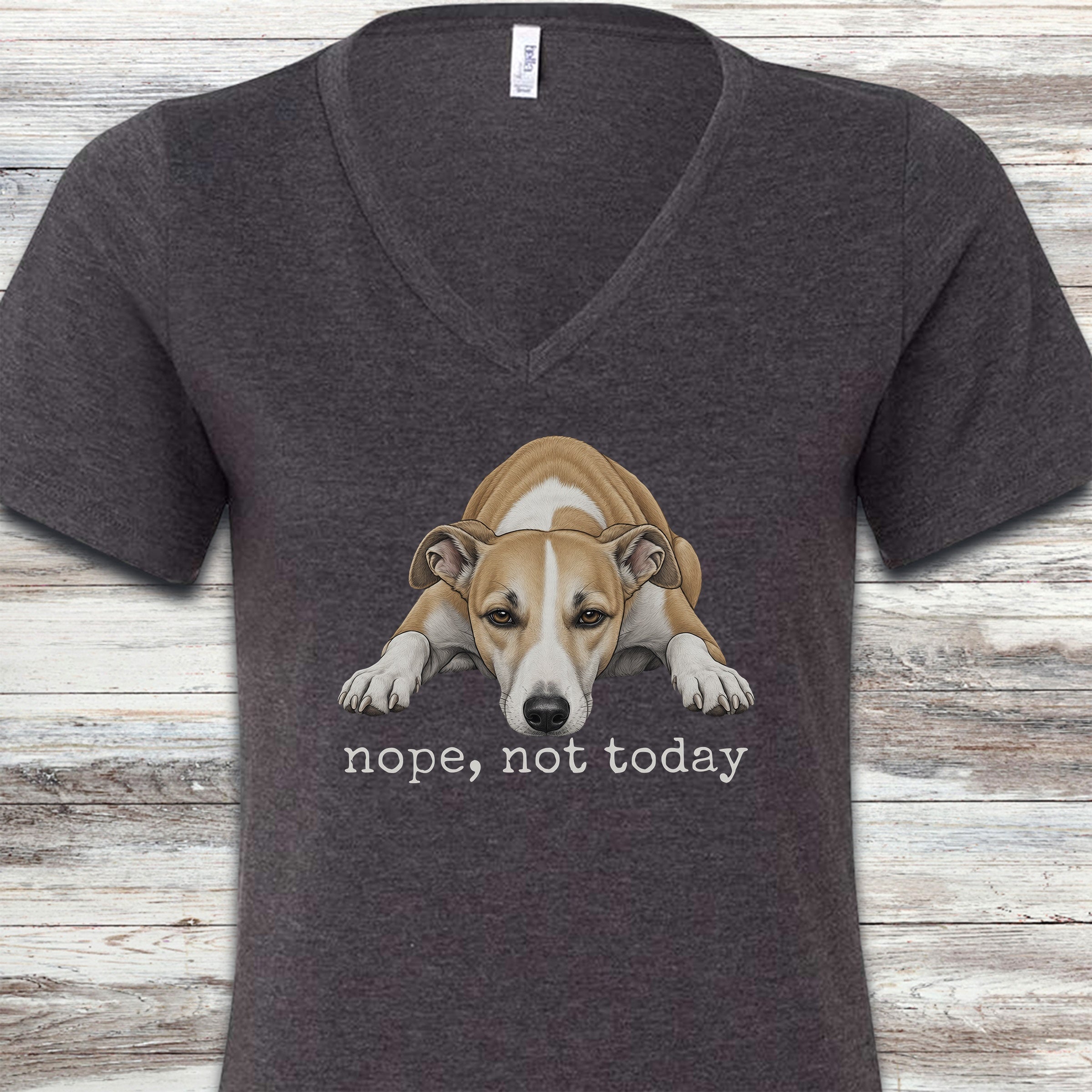 Whippet Nope V-Neck Tee - Dark Grey Heather
