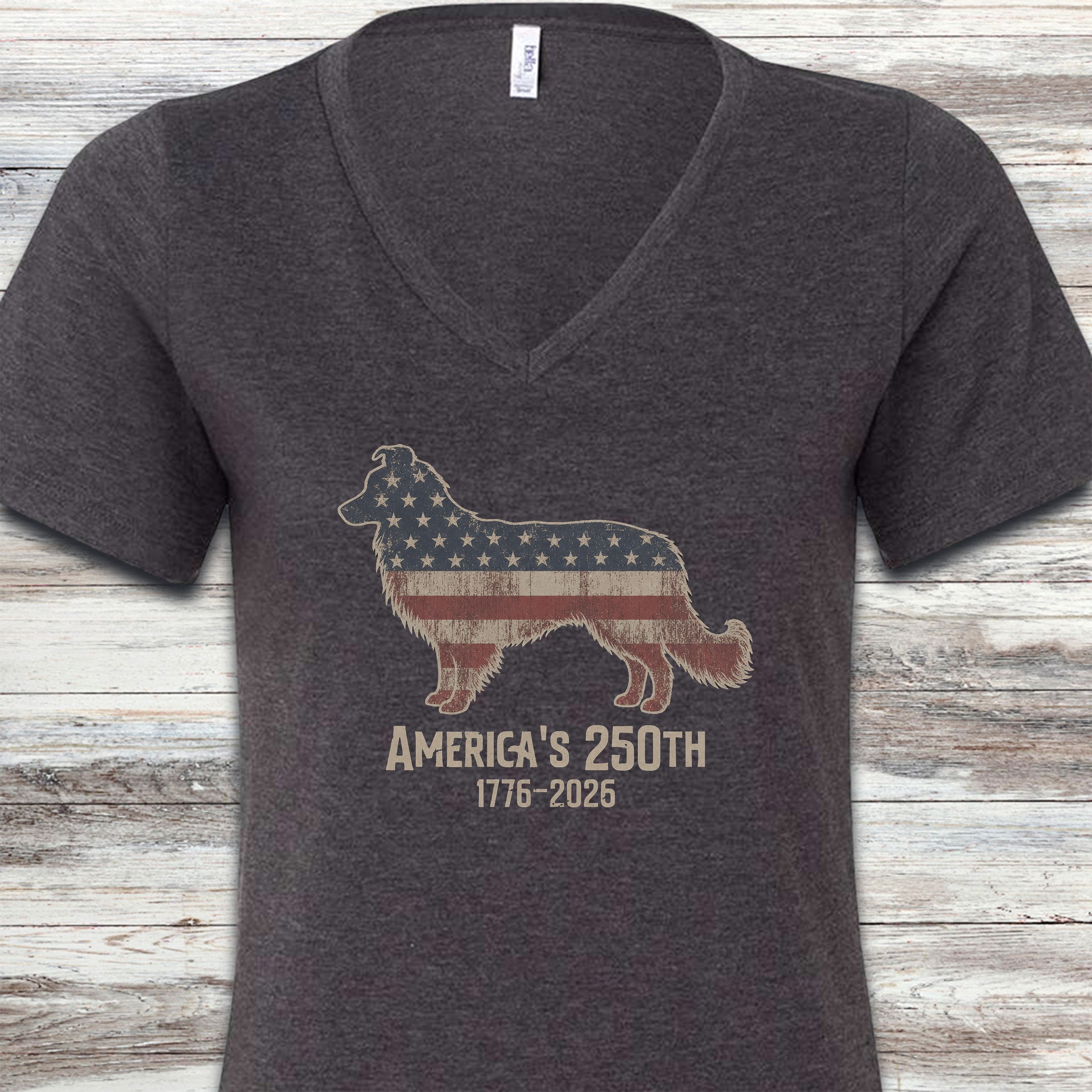 Border Collie 250 V-Neck Tee - Dark Grey Heather