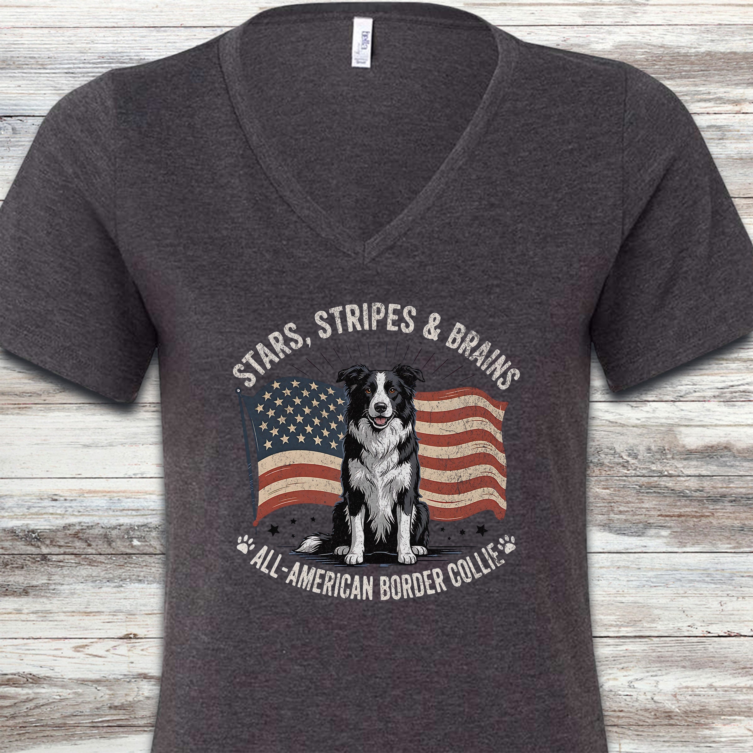 Border Collie All American V-Neck Tee - Dark Grey Heather