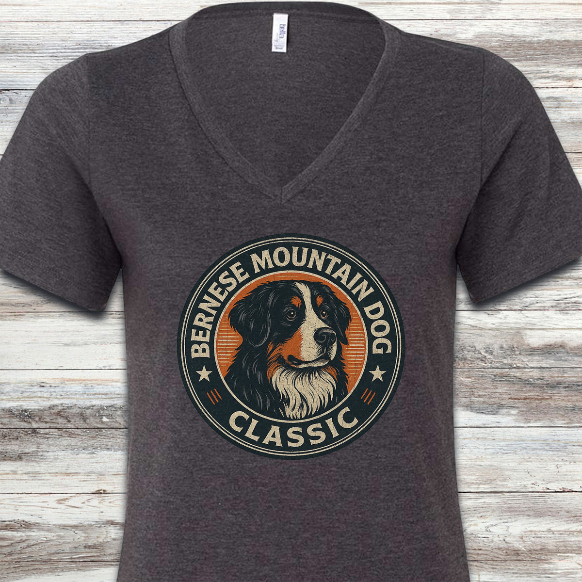Bernese Mountain Dog Classic V-Neck Tee - Dark Grey Heather